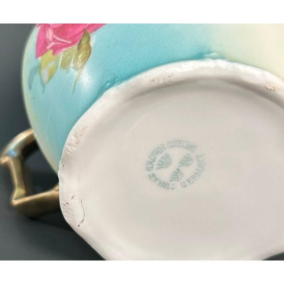 Victorian Rose Porcelain Creamer, German Three Crown - Satin China Gold Trim - Picture 9 of 9